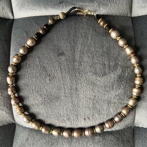 Gray Real Pearl Necklace 15in